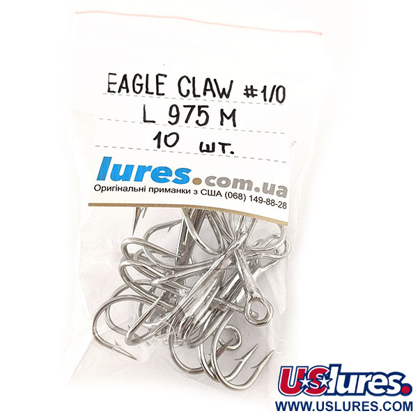   Treble Hook Eagle Claw #1/0 L975 M,  Nickel fishing #11226