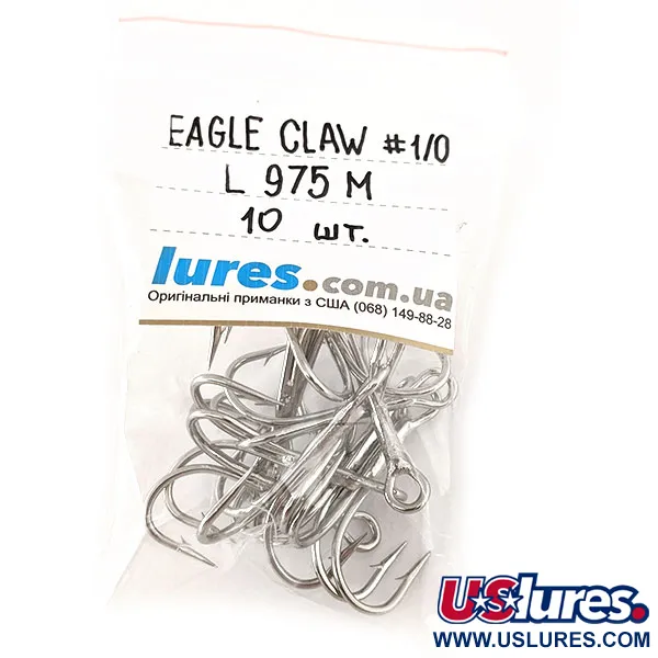 Treble Hook Eagle Claw #1/0 L975 M, Nickel fishing #12287
