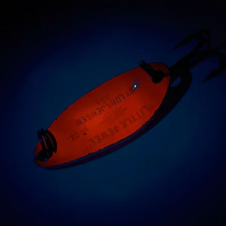 Vintage Luhr Jensen Little Jewel UV, 1/3oz Red / Rainbow Hologram fishing spoon #11316