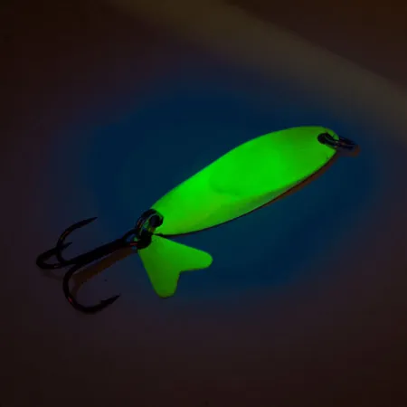 Vintage Northland Macho Minnow Jig Lure UV, 3/5oz Chartreuse / Rainbow Fish fishing spoon #11325