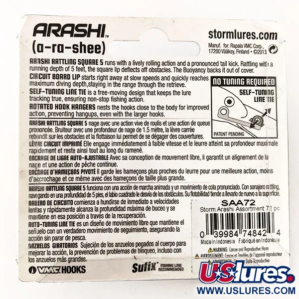 Storm Arashi Rattling Square 5, 2/3oz Bluegill fishing lure #11332