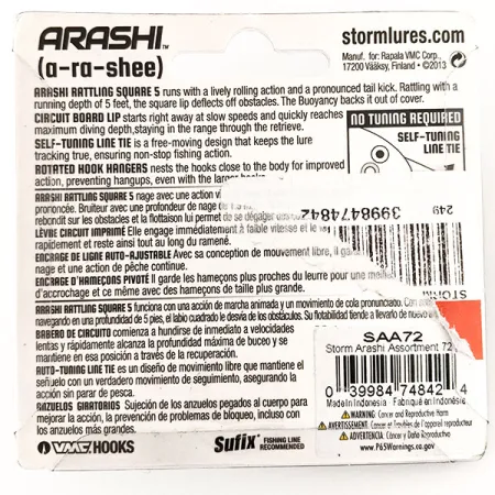 Storm Arashi Rattling Square 5, 2/3oz Black Chartreuse Shad fishing lure #11335