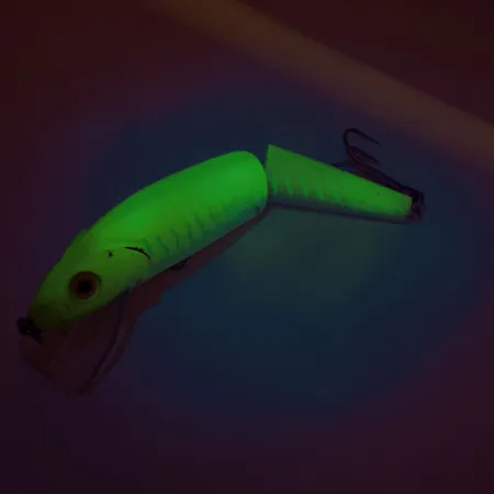 Vintage The Producers Finnigan's Minnow Jointed UV, 1/2oz Chartreuse fishing lure #11357