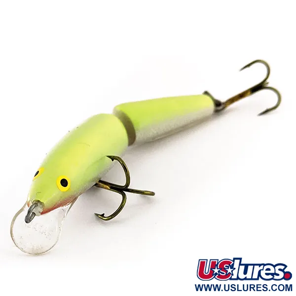Vintage Rapala Jointed J7, 1/8oz Chartreuse fishing lure #11373
