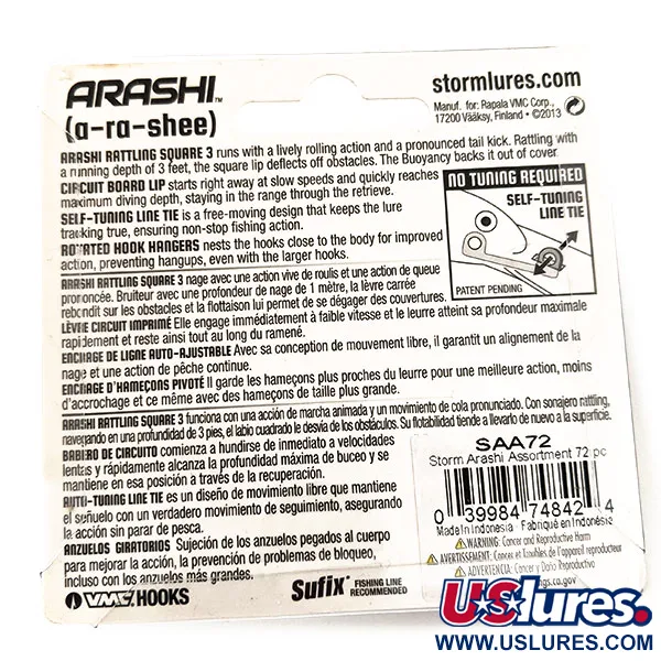 Storm Arashi Rattling Square 3 UV, 1/2oz Parrot fishing lure #11414