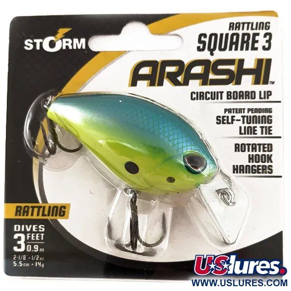 Storm Arashi Rattling Square 3 UV, 1/2oz Parrot fishing lure #11414
