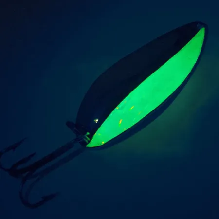 Vintage TODDCO Main liner UV, 3/4oz Nickel / Green fishing spoon #11434