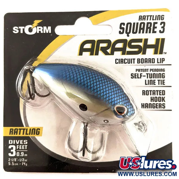 Storm Arashi Rattling Square 3, 1/2oz Black Silver Shad  fishing lure #11675