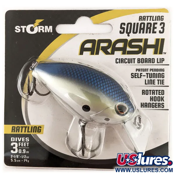 Storm Arashi Rattling Square 3, 1/2oz  Blue Silver Shad  fishing lure #11708