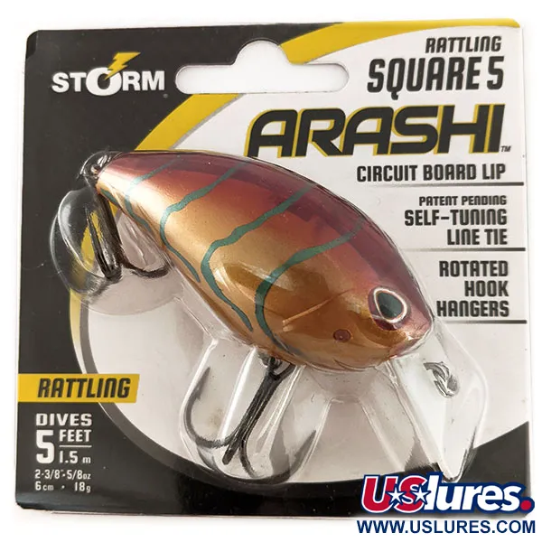 Storm Arashi Rattling Square 5, 2/3oz Rusty Craw fishing lure #11709