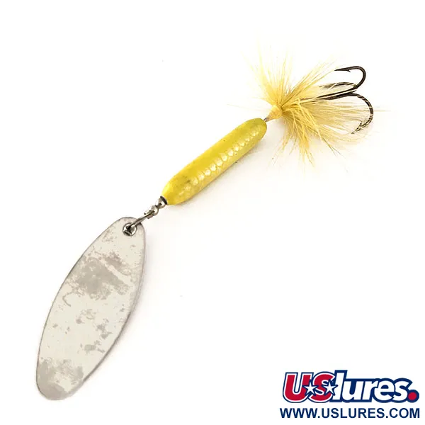 Vintage  Yakima Bait Worden’s Original Rooster Tail 5, 2/5oz Silver / Yellow spinning lure #11714