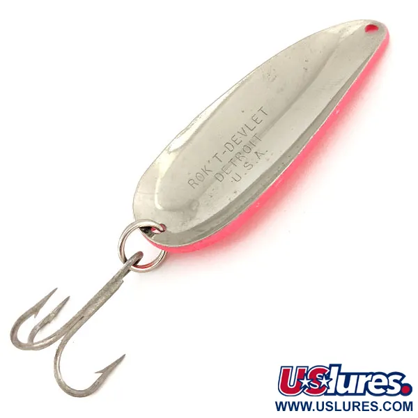 Vintage Eppinger Dardevle Rok't Devlet UV, 1 1/4oz Red / Black / Nickel fishing spoon #11718