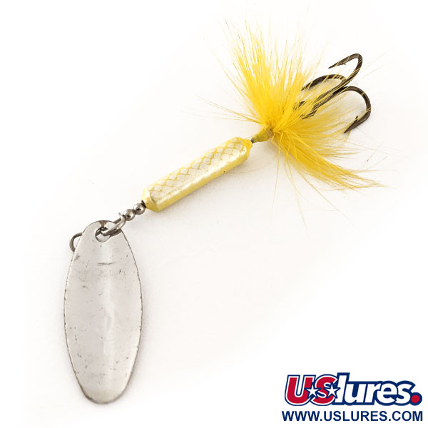 Vintage  Yakima Bait Worden’s Original Rooster Tail, 1/4oz Silver / Yellow spinning lure #11785