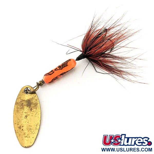 Vintage  Yakima Bait Worden’s Original Rooster Tail, 1/8oz Brass / Red spinning lure #11786