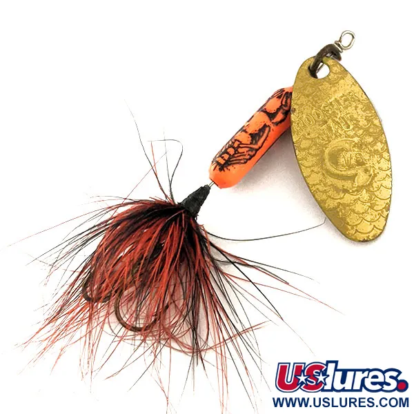 Vintage  Yakima Bait Worden’s Original Rooster Tail, 1/8oz Brass / Red spinning lure #11786