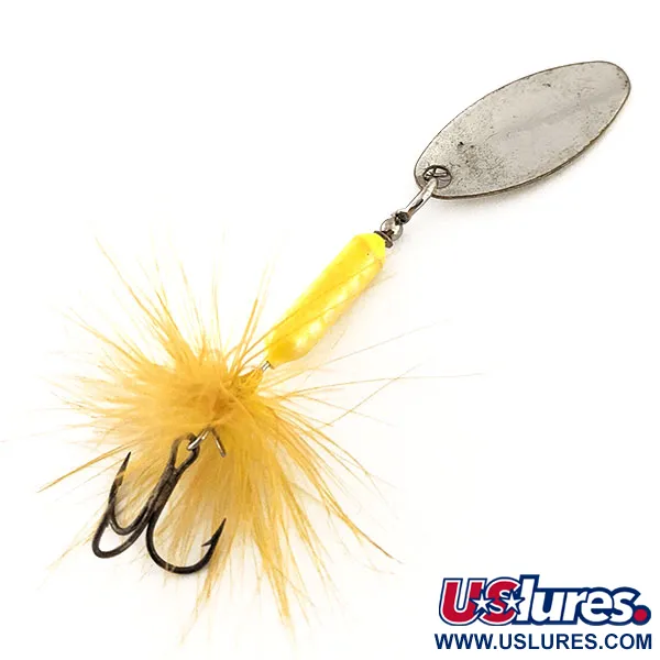 Vintage  Yakima Bait Worden’s Original Rooster Tail, 1/8oz Silver / Yellow spinning lure #11787