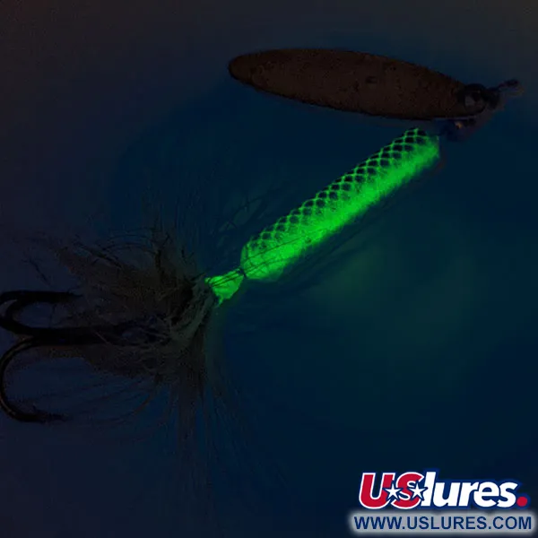 Vintage  Yakima Bait Worden’s Original Rooster Tail UV, 2/5oz Gold / Chartreuse spinning lure #11790