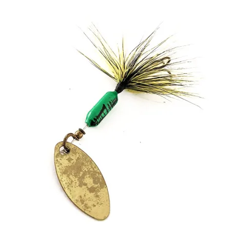 Vintage Yakima Bait Worden’s Original Rooster Tail, 1/16oz Gold / Green spinning lure #11815