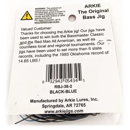 Arkie Lures Weedless Arkie Jig The Original, 1/4oz Black / Blue fishing #11827