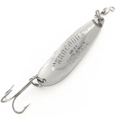 Vintage Luhr Jensen Krocodile Die #4, 1/2oz Nickel / Blue fishing spoon #11868