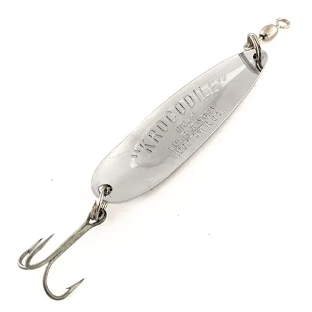Vintage Luhr Jensen Krocodile Die #4, 1/2oz Nickel / Blue fishing spoon #11969