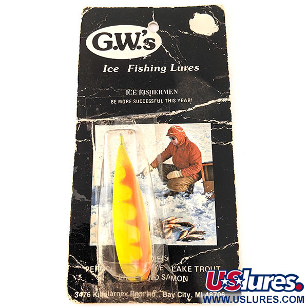   G.W's ice fishing Lures, 3/5oz Chartreuse / Orange fishing spoon #12104