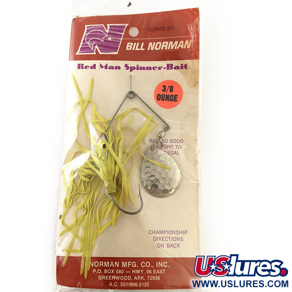   Bill Norman Red Man Spinner bait, 2/5oz Nickel / Chartreuse spinning lure #12105