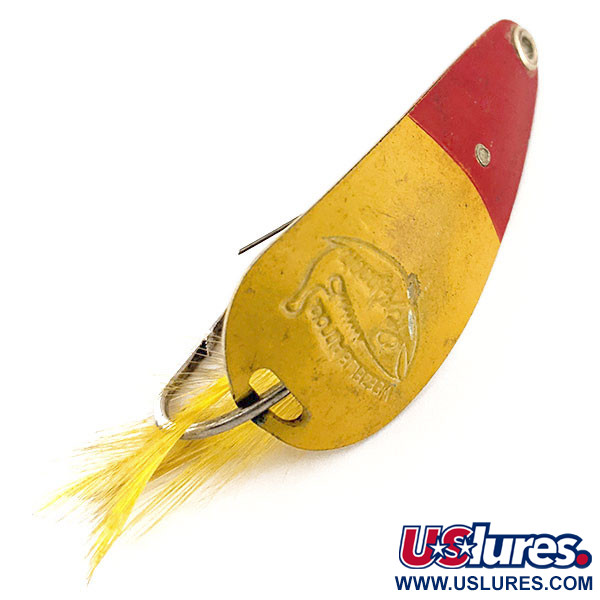 Vintage  Weezel Vintage Weedless Rex Spoon, 2/5oz Yellow / Red fishing spoon #12125