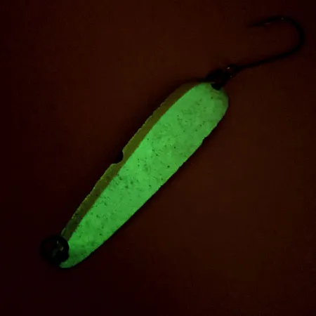 Vintage Luhr Jensen Flutter Spoon Glow, 1/8oz Nickel / White / Yellow Glow in Dark fishing spoon #12142