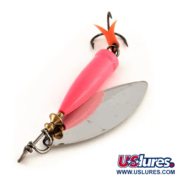 Vintage   Blue Fox Super Vibrax Salmon UV, 1 1/4oz Nickel / Pink spinning lure #12161