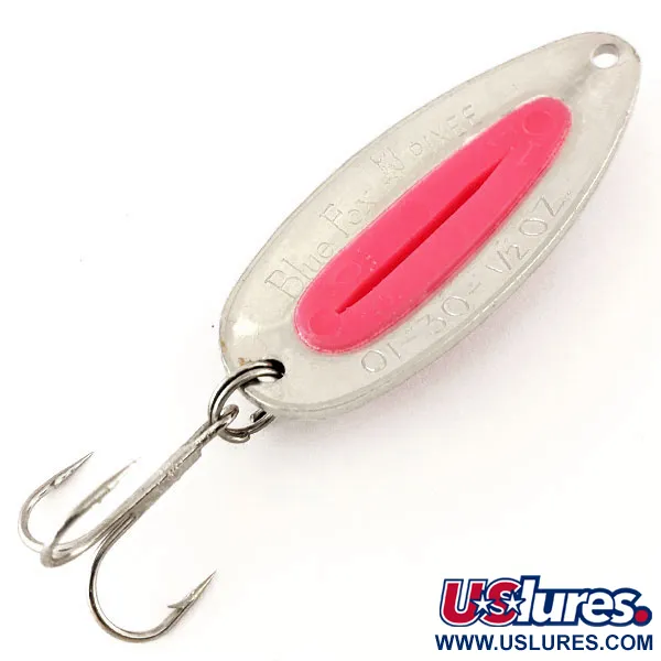 Vintage Blue Fox Pixee , 1/2oz Hammered Nickel / Pink fishing spoon #12186