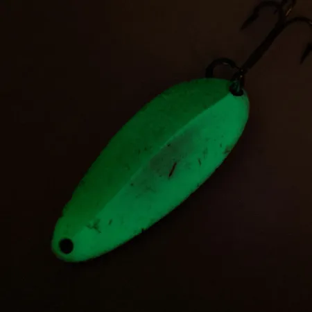 Vintage Seneca Little Cleo (Hula Girl) Glow, 1/3oz Green / White / Nickel fishing spoon #12190