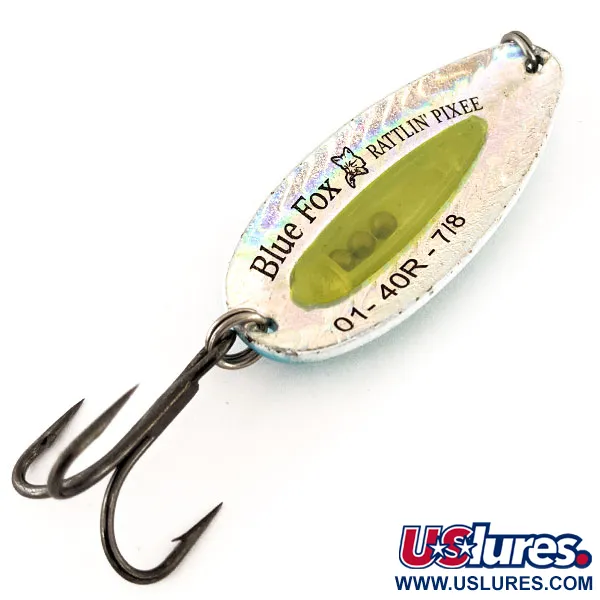 Vintage   Blue Fox Rattlin Pixee, 3/4oz Yellow / Blue fishing spoon #12216