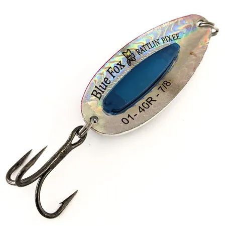 Vintage Blue Fox Rattlin Pixee, 3/4oz Blue / Nickel / Rainbow Trout fishing spoon #12254