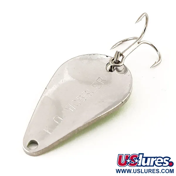 Vintage Acme K.O. Wobbler UV, 1/2oz Nickel / Green fishing spoon #12259