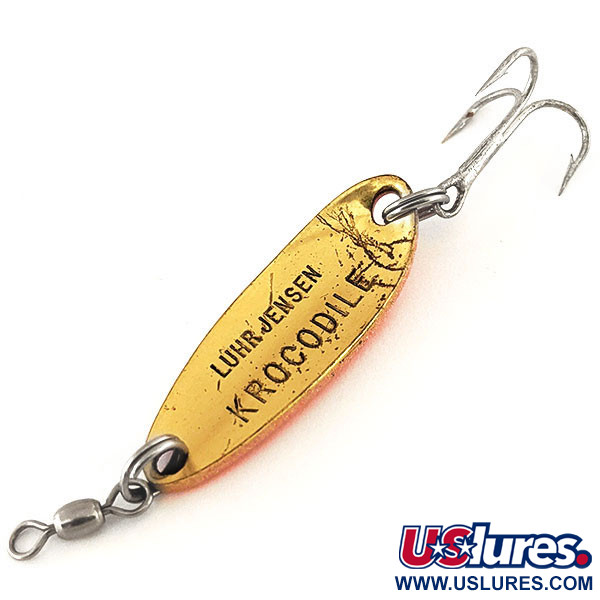 Vintage  Luhr Jensen Krocodile , 1/3oz Red / Brass fishing spoon #12316