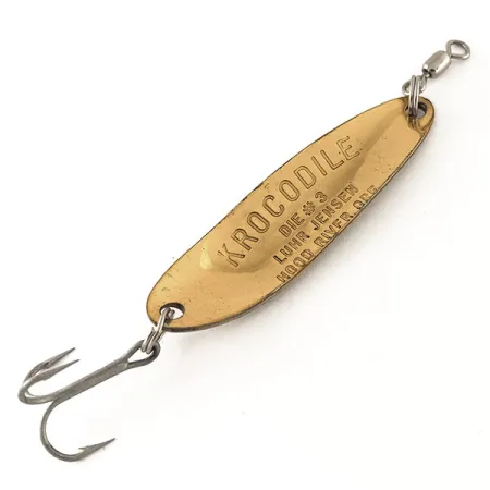 Vintage Luhr Jensen Krocodile Die #3 UV, 1/3oz Hammered Brass / Red fishing spoon #12325
