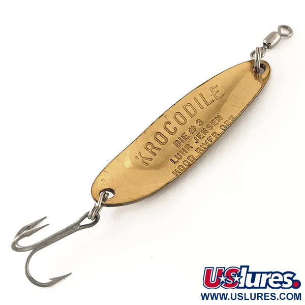 Vintage Luhr Jensen Krocodile Die #3 UV, 1/3oz Hammered Brass / Red fishing spoon #12325