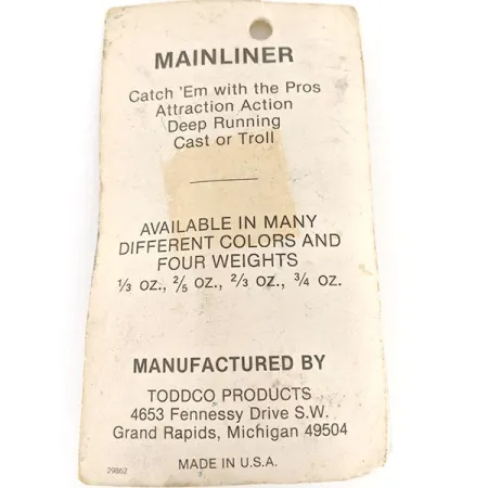 TODDCO Main liner , 2/5oz Nickel / Green fishing spoon #12335