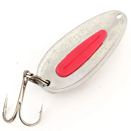 Vintage Nebco Pixee UV, 3/4oz Hammered Nickel / Red fishing spoon #12362