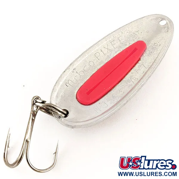Vintage Nebco Pixee UV, 3/4oz Hammered Nickel / Red fishing spoon #12362