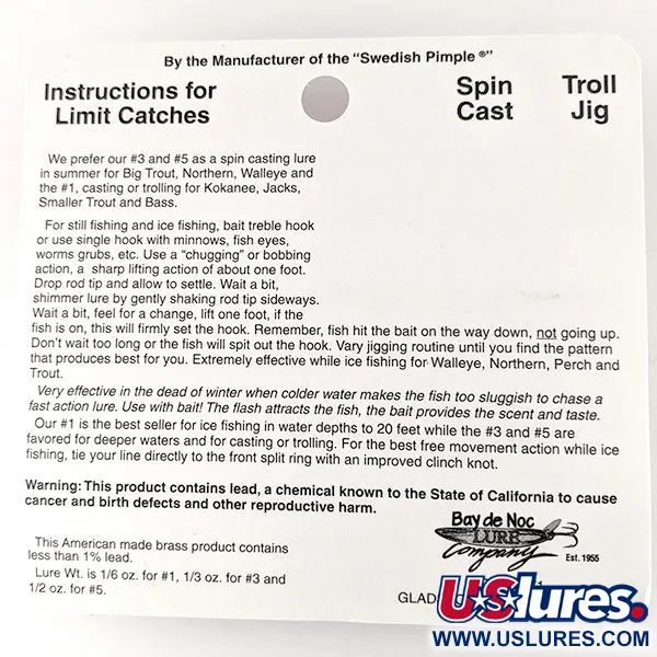   Bay de Noc Do-Jigger #3, 1/3oz Gold fishing spoon #16330