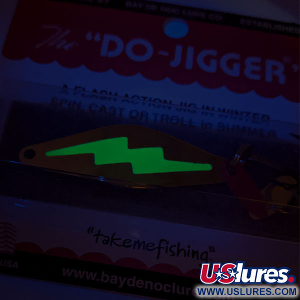    Bay de Noc Do-Jigger #3 UV, 1/3oz gold/green UV fishing spoon #20202