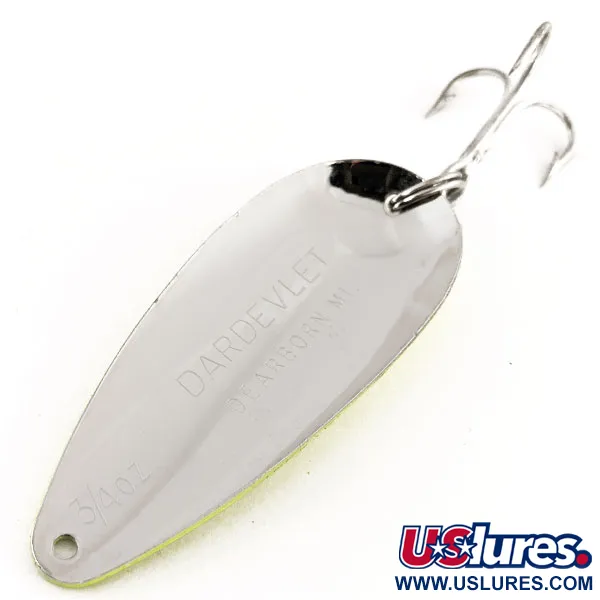 Vintage  Eppinger Dardevle Dardevlet UV, 3/4oz Chartreuse / Pink / Nickel fishing spoon #12410