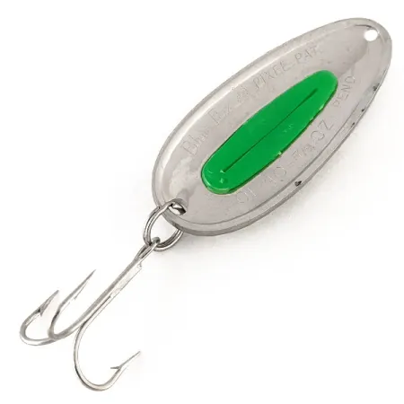 Vintage Blue Fox Pixee UV, 3/4oz Hammered Nickel / Green fishing spoon #12445