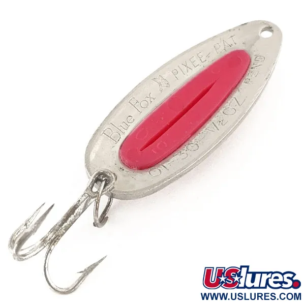 Vintage Blue Fox Pixee , 1/2oz Hammered Nickel / Pink fishing spoon #12446