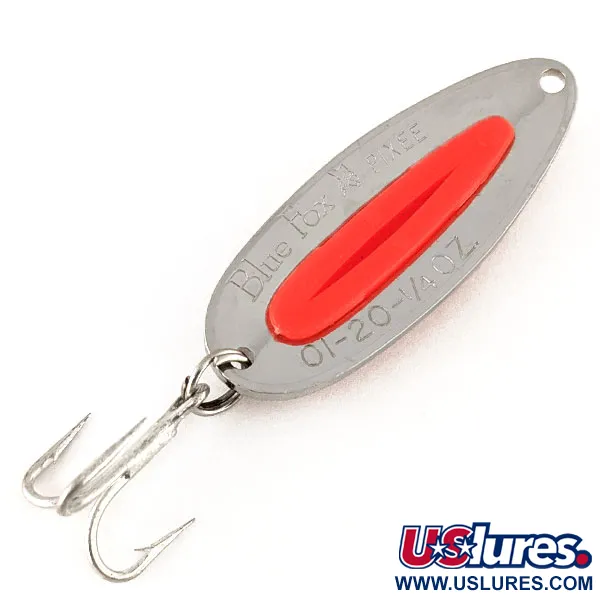 Vintage   Blue Fox Pixee UV, 1/4oz Hammered Nickel / Red fishing spoon #12485