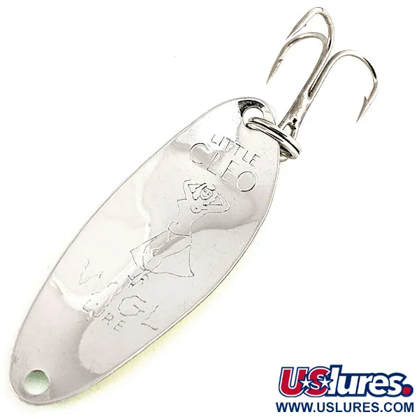 Vintage Seneca Little Cleo (Hula Girl) trolling spoon UV, 1/8oz Yellow / Green fishing spoon #12518