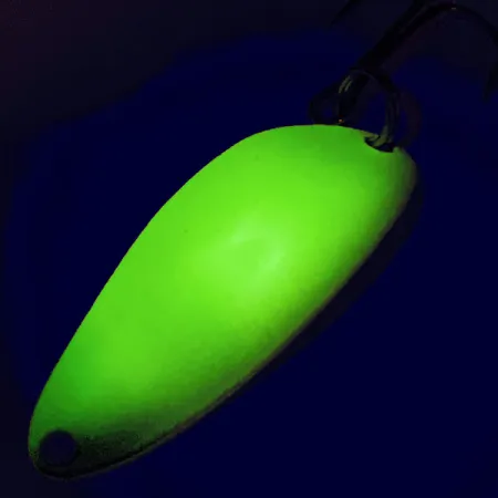 Vintage Seneca Little Cleo (Hula Girl) trolling spoon UV, 1/8oz Yellow / Green fishing spoon #12518