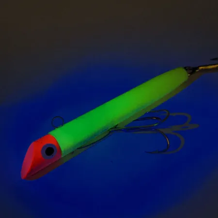 Vintage Sea Striker Got-Cha Gotcha G100 Series UV, 1oz Chartreuse / Red fishing spoon #12563